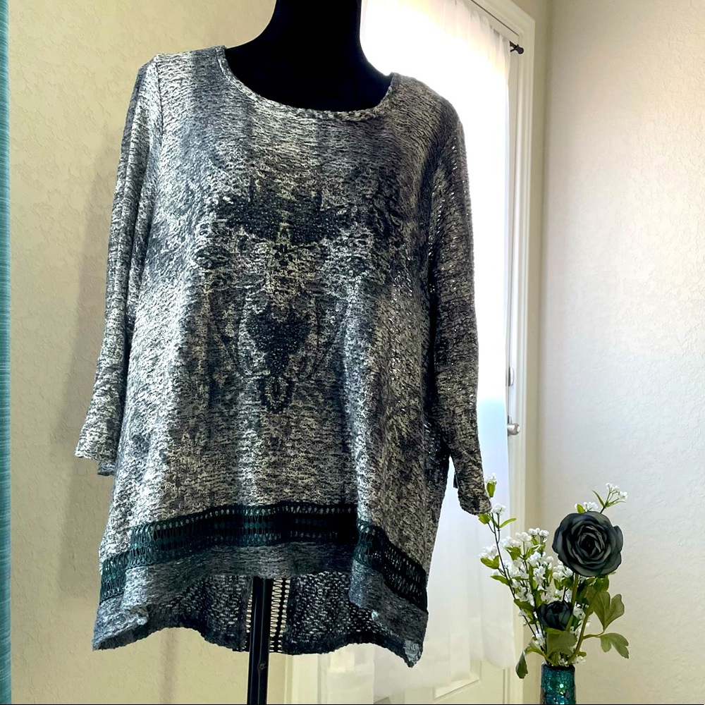 World Unity Woman Crochet Blue/Gray Sweater 3X